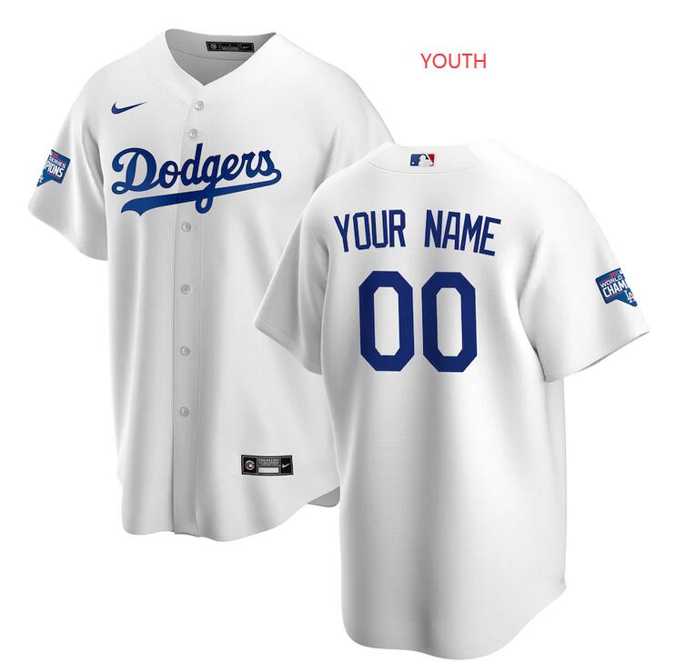 Youth Los Angeles Dodgers Nike White 2020 World Series Champions Home Custom Replica MLB Jersey